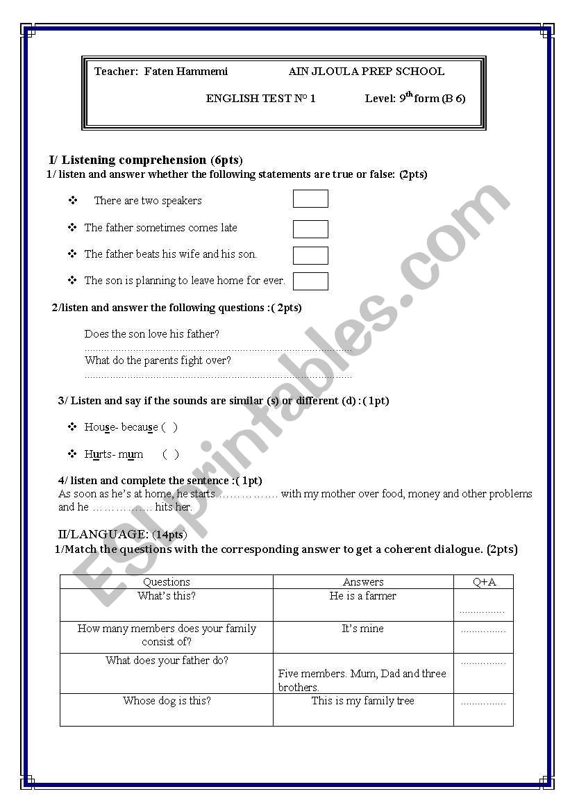 english tests worksheet