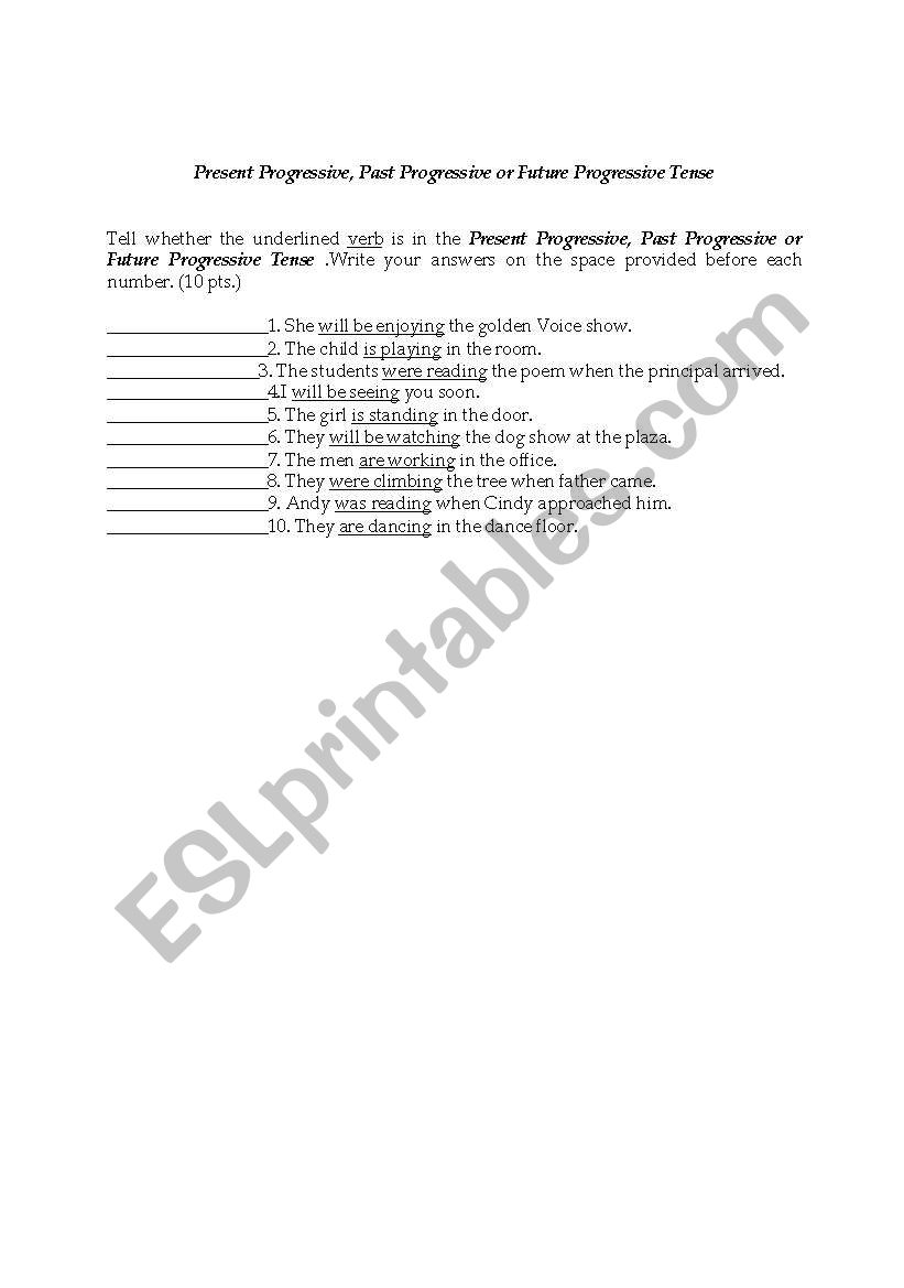 PRESENT PROGRESSIVE worksheet