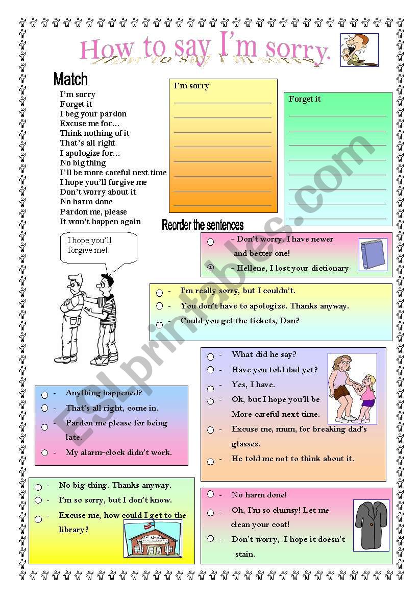 How to say I´m sorry - ESL worksheet by englishspb