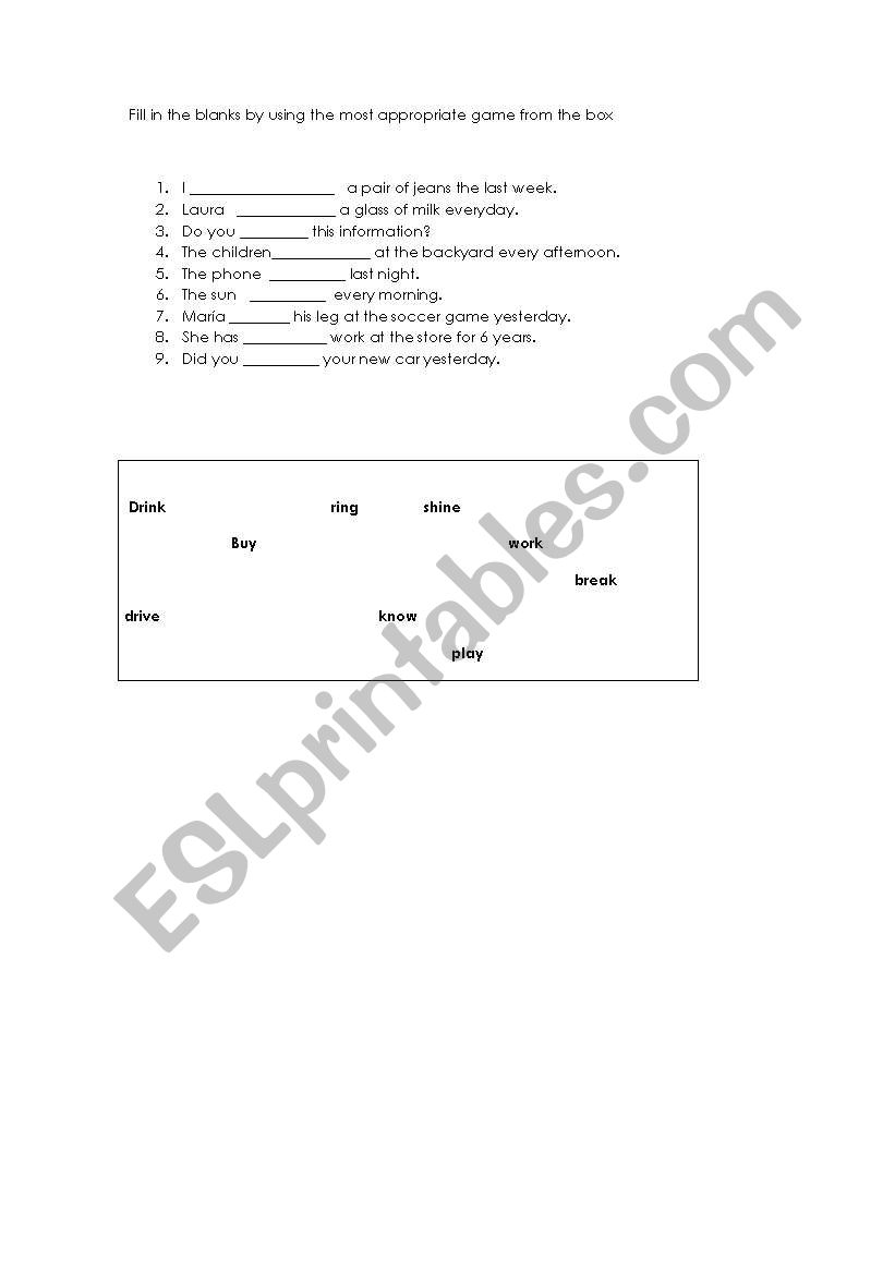 Practice of Past tense worksheet