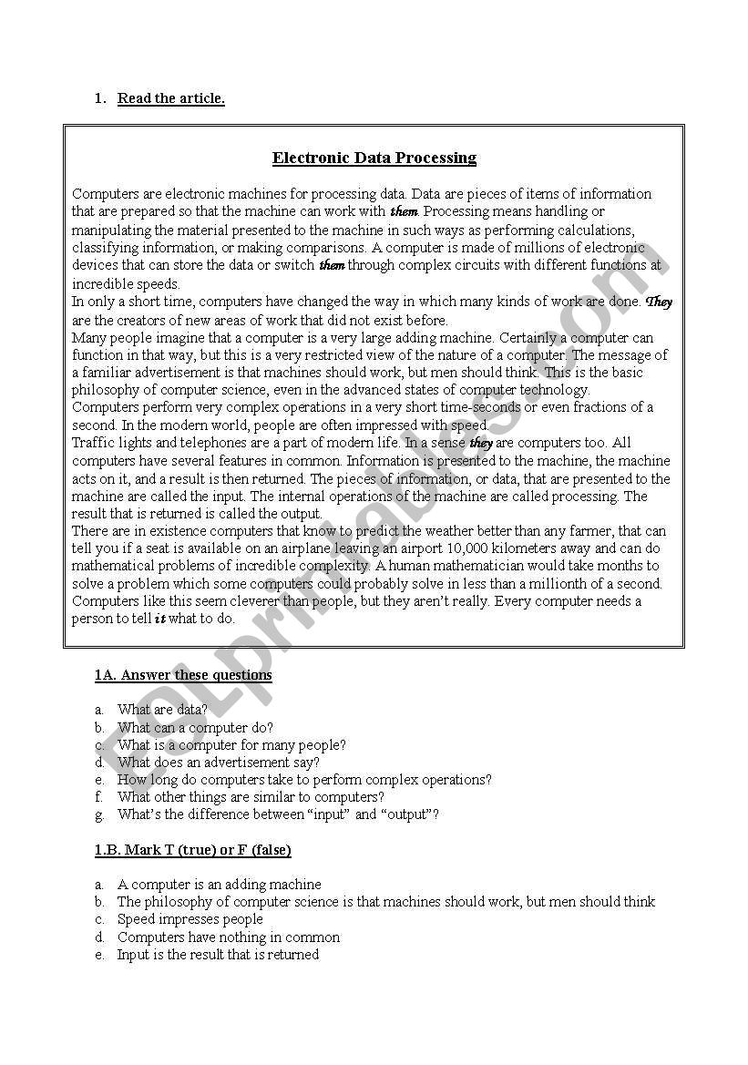 Technology II worksheet