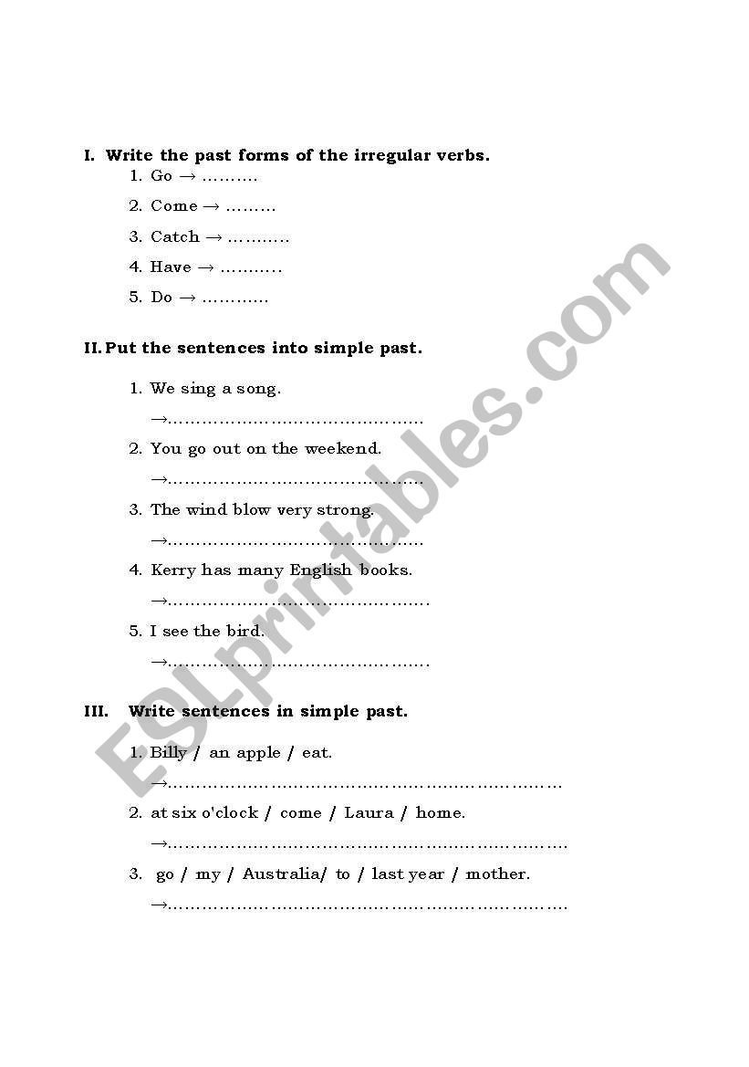 past simple worksheet