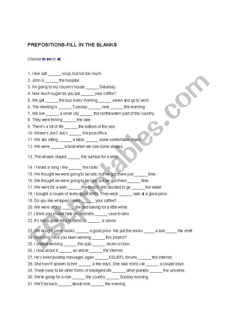 PREPOSITIONS worksheet