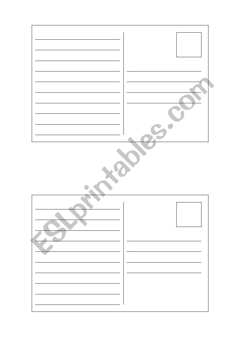 Postcard Blanks worksheet