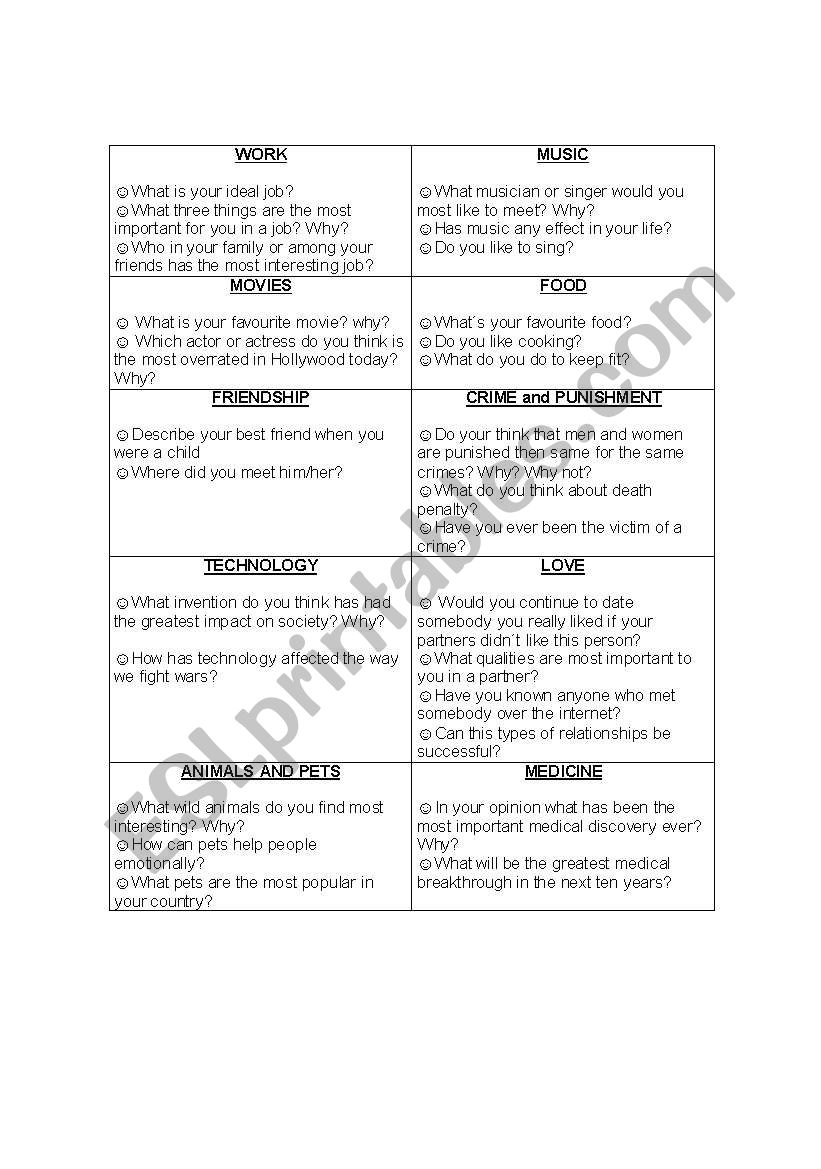 conversation questions worksheet