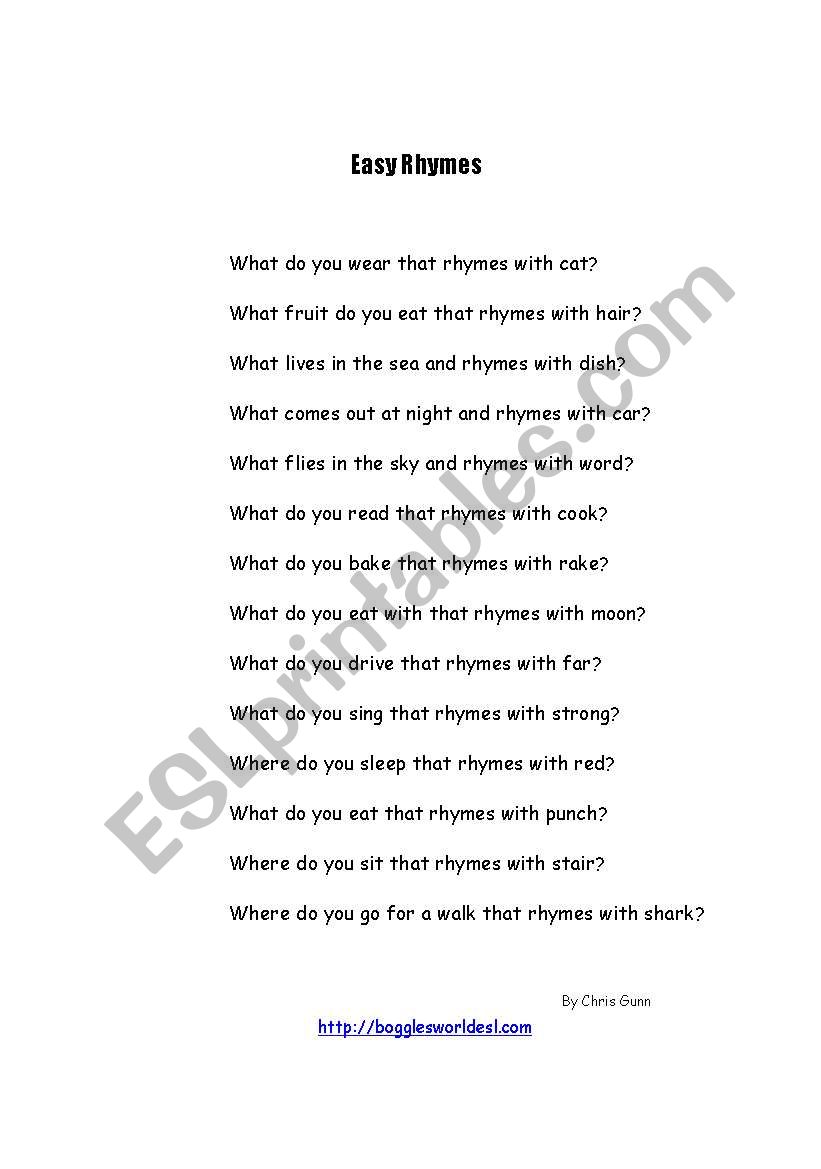 Easy Rhymes worksheet