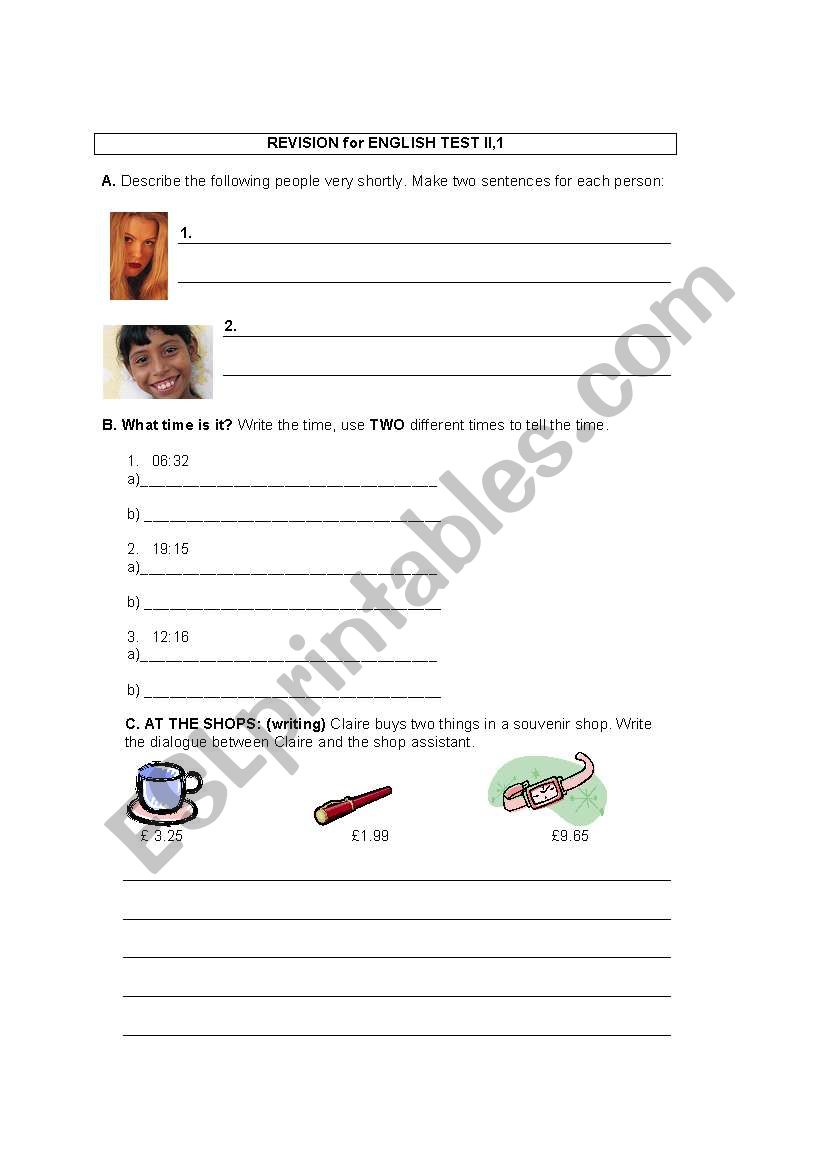 Revision worksheet -elementary