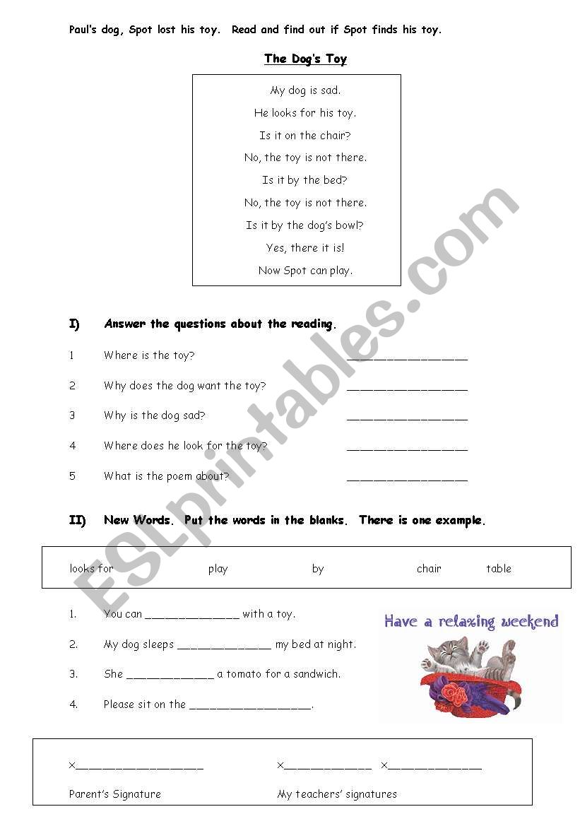 a dogs toy worksheet