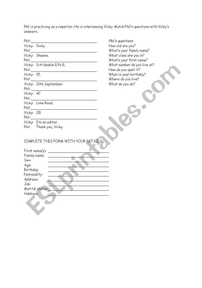 English worksheets: reporter game, personal details