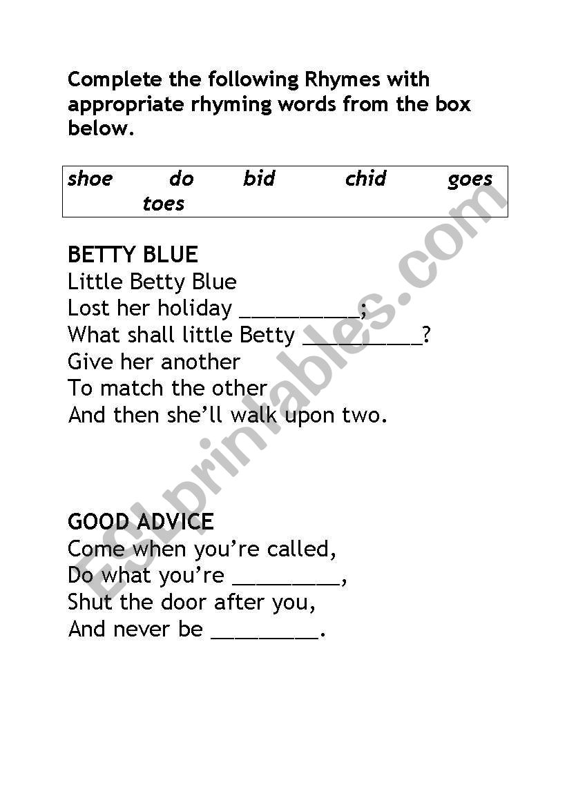 rhymes worksheet