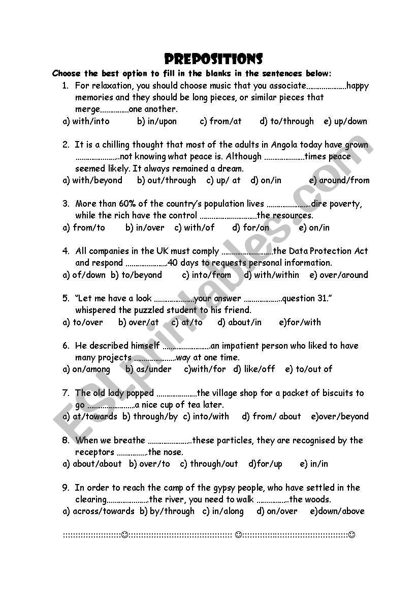 Prepositions worksheet