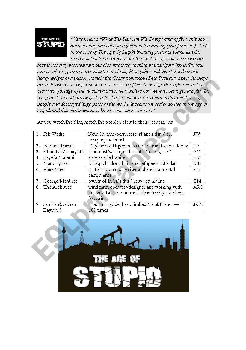 Age of Stupid Video Worksheet worksheet