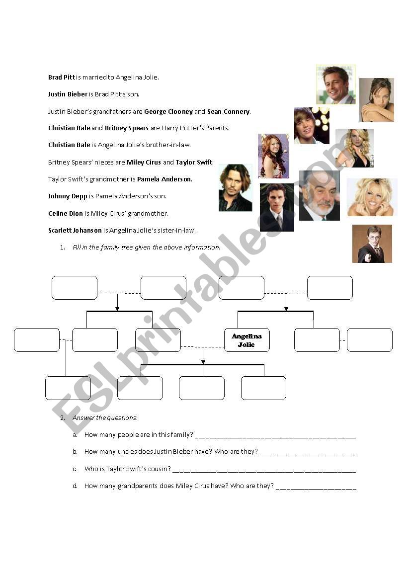 Celebrity Family Tree  worksheet
