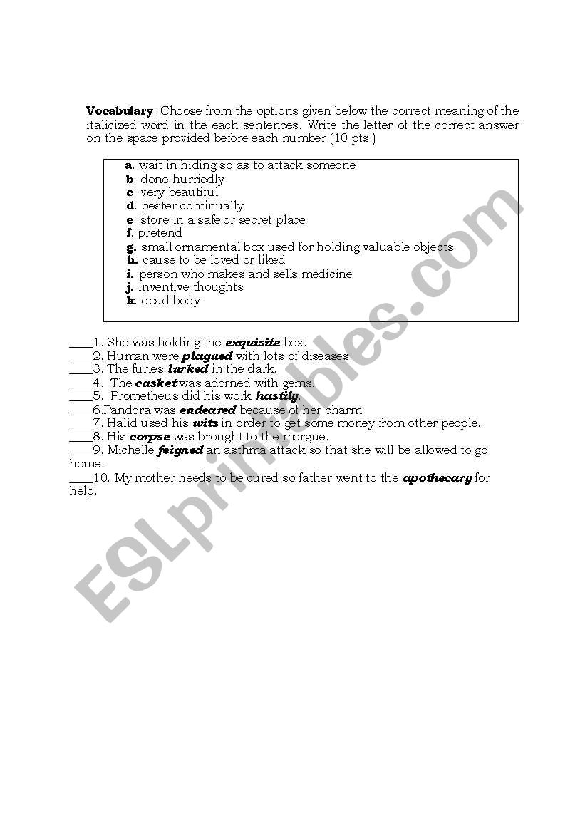 vocabulary worksheet