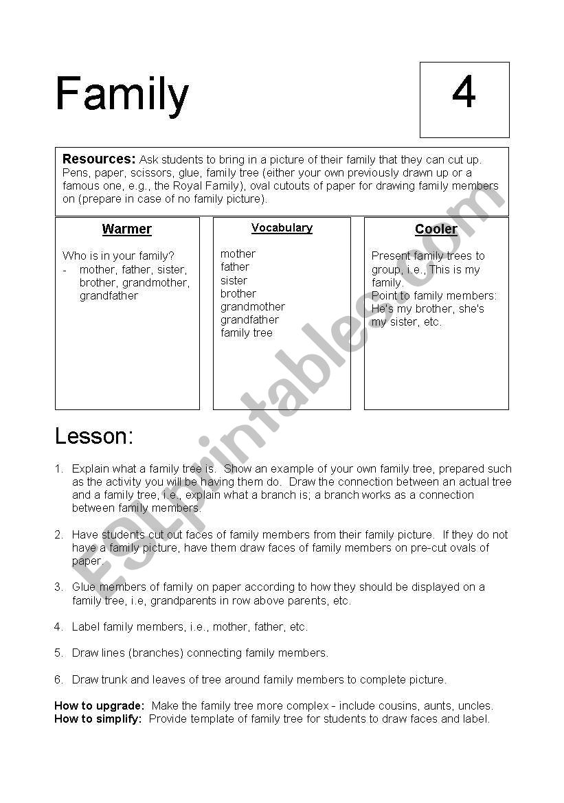 FAMLY worksheet