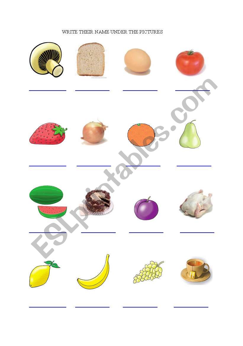 food,frut vegetable worksheet