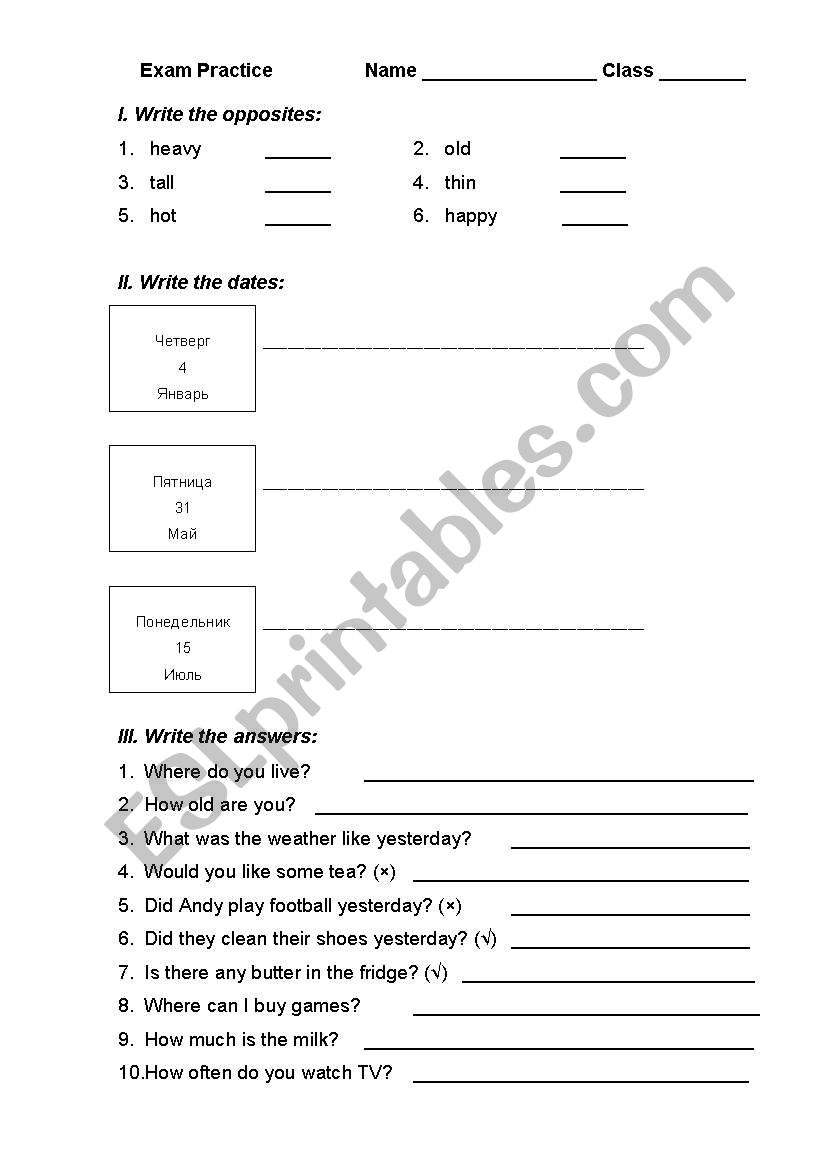 Exam Practice worksheet