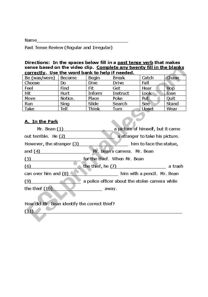 Mr. Bean Goes To Town worksheet