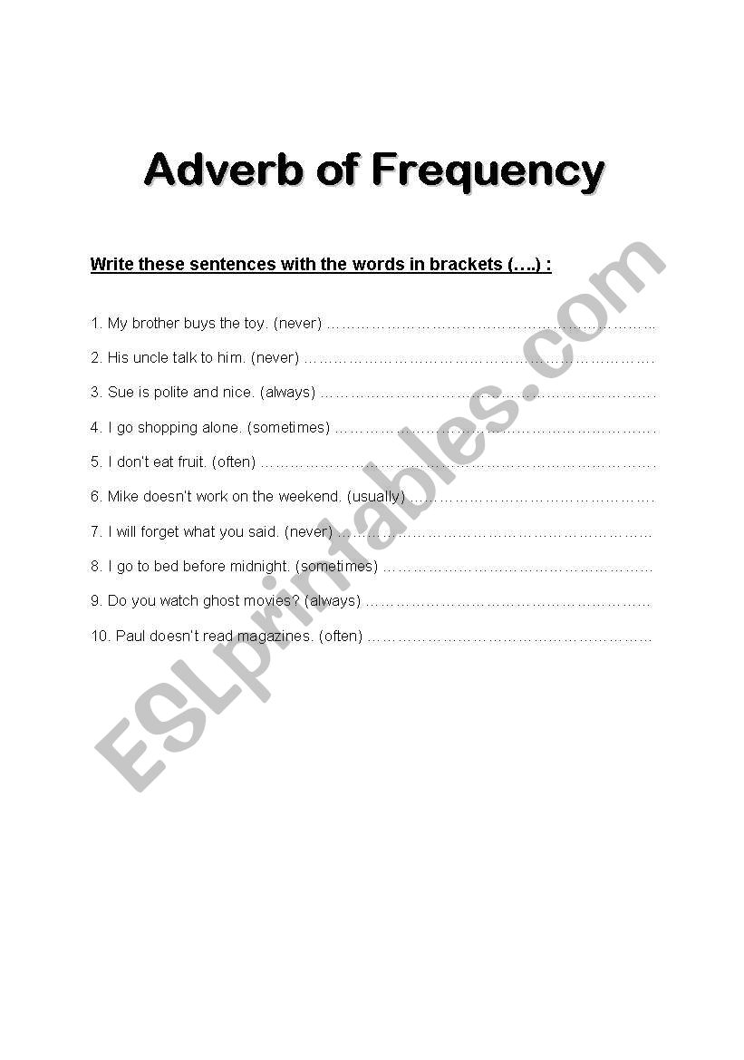 Adverb of Frequency worksheet