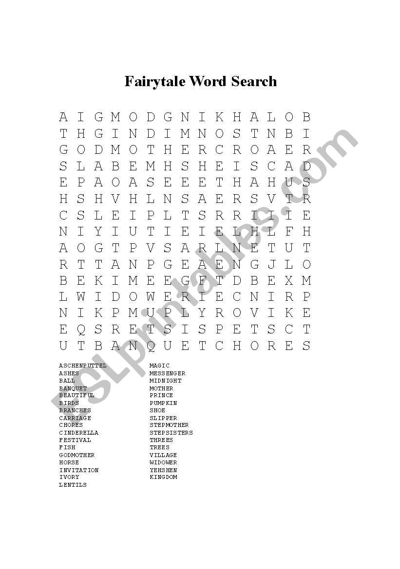 English Worksheets Fairy Tale Wordsearch