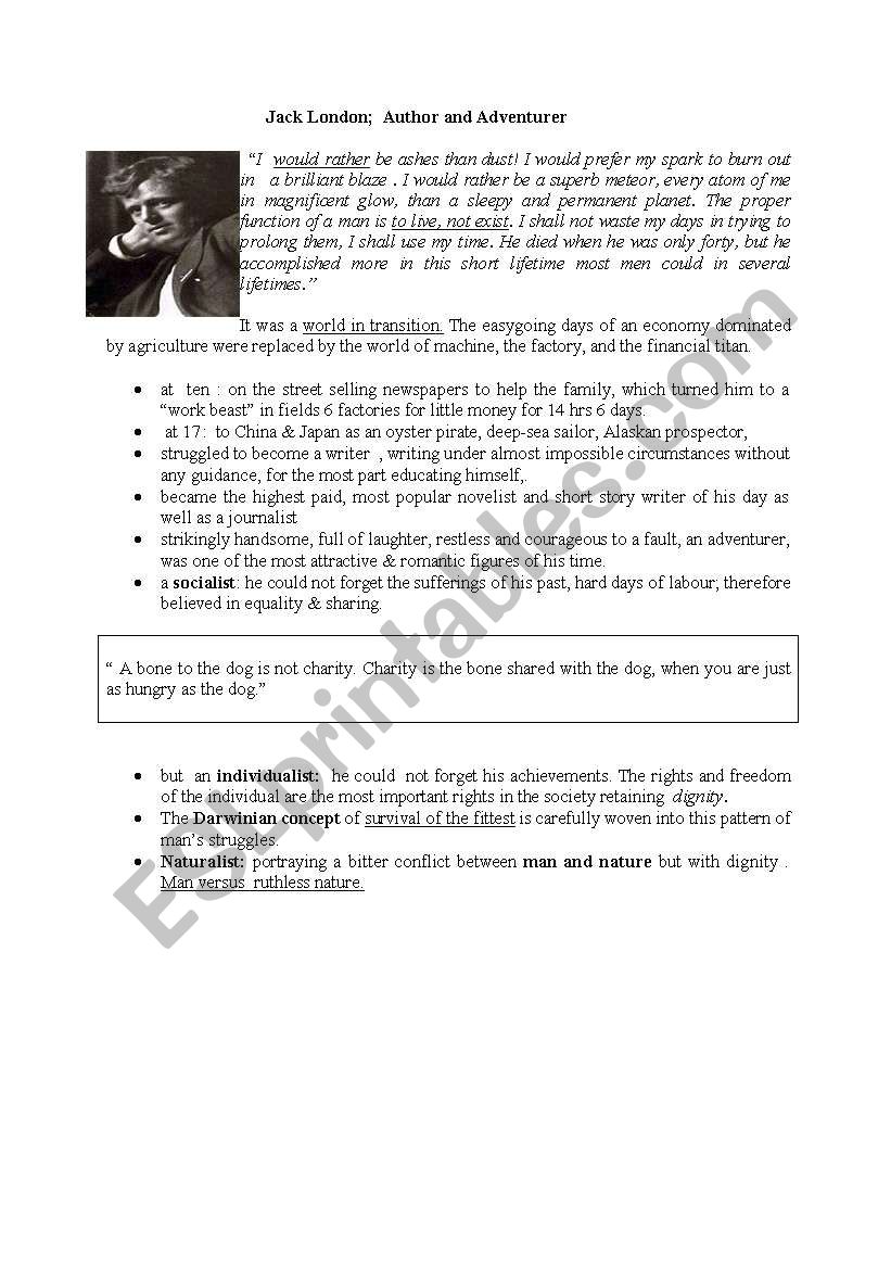 jack london worksheet