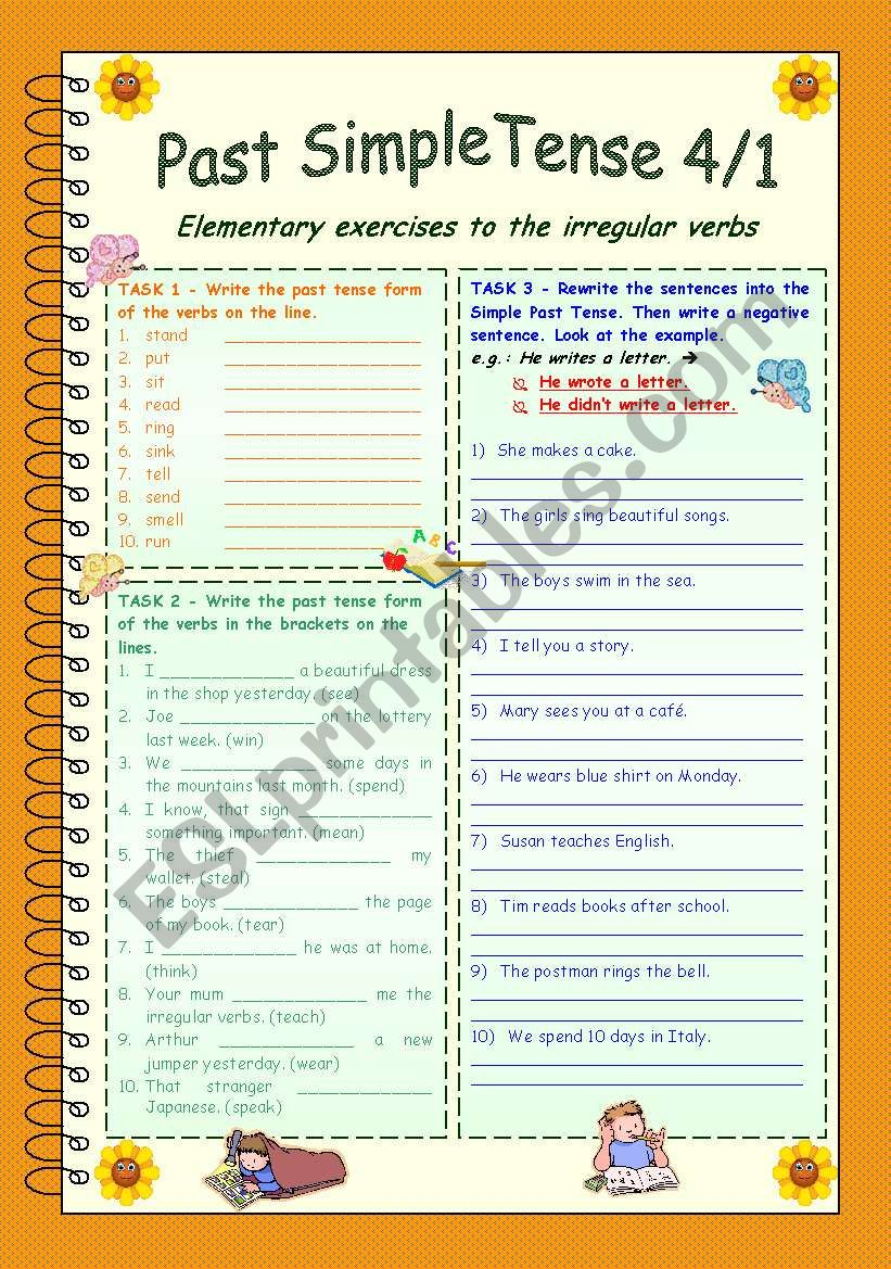Past Simple Tense 4/1 * Irregular verbs part 2 * 3 pages exercises ...