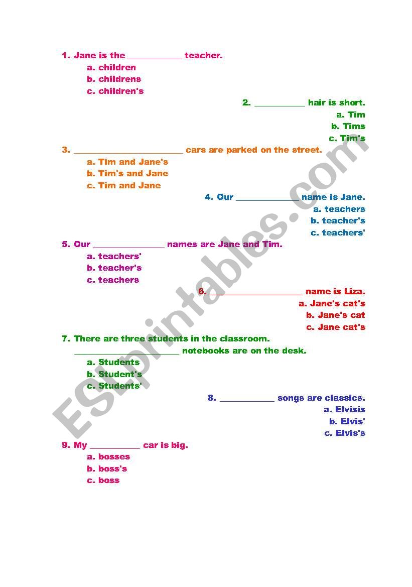 possessive s worksheet