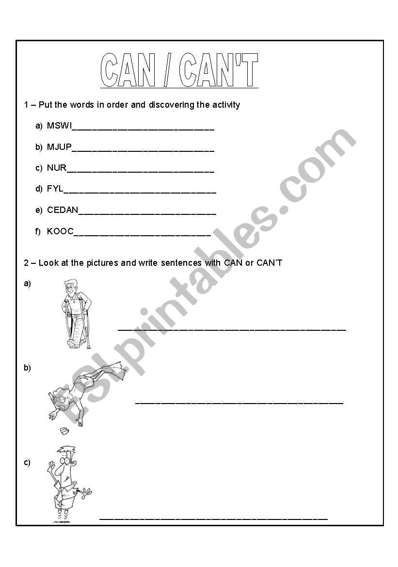 CAN / CANT worksheet