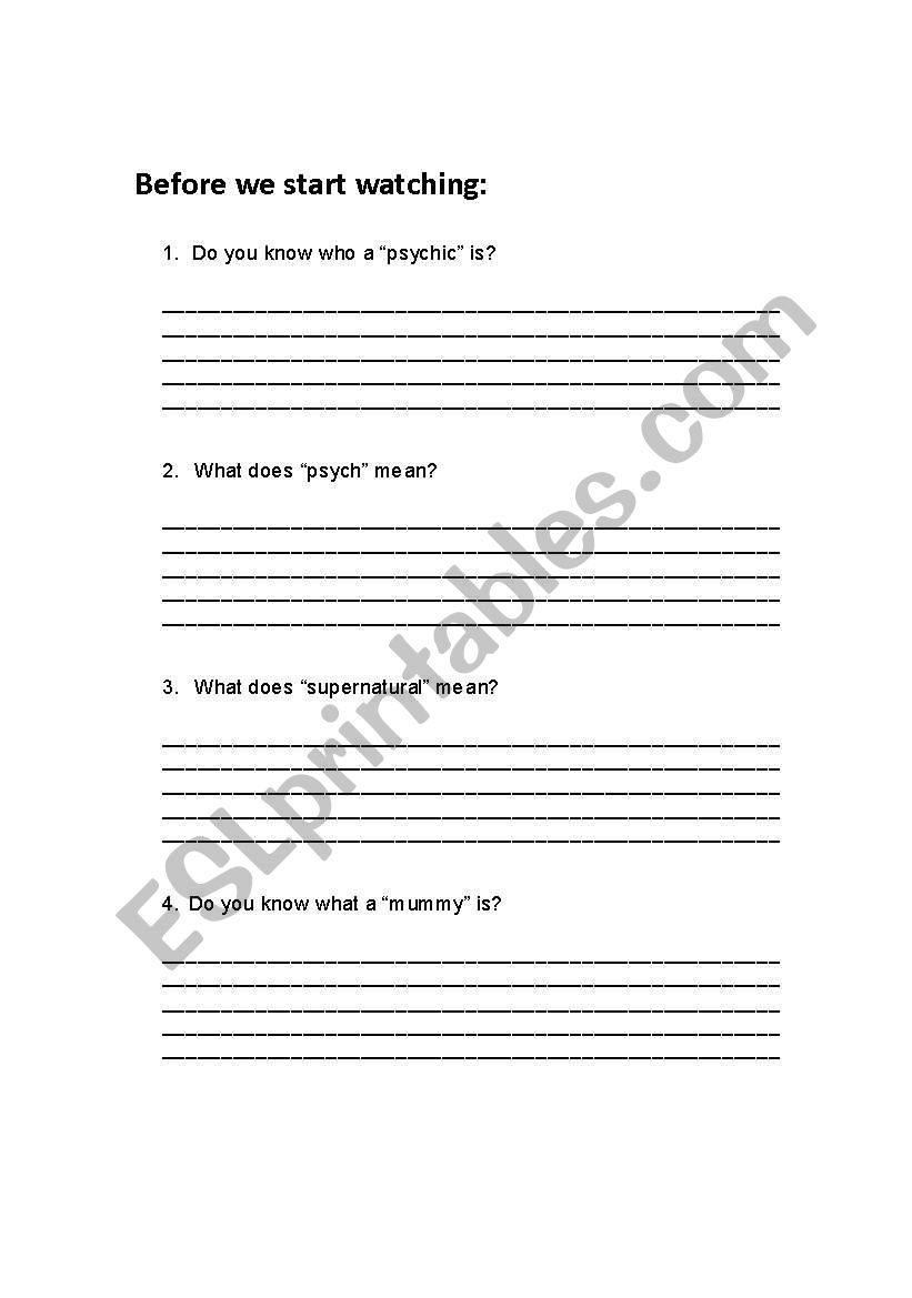 Psych - TV Show Lesson worksheet