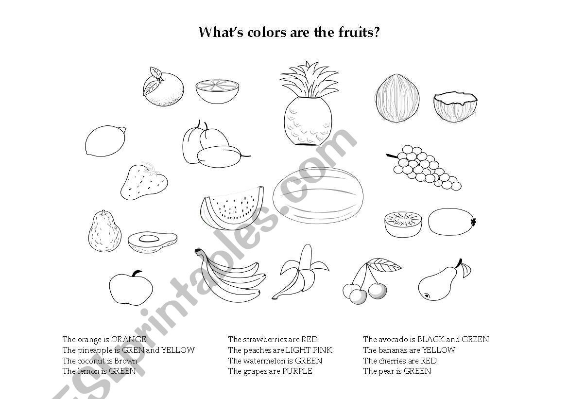 The colours and fruits worksheet