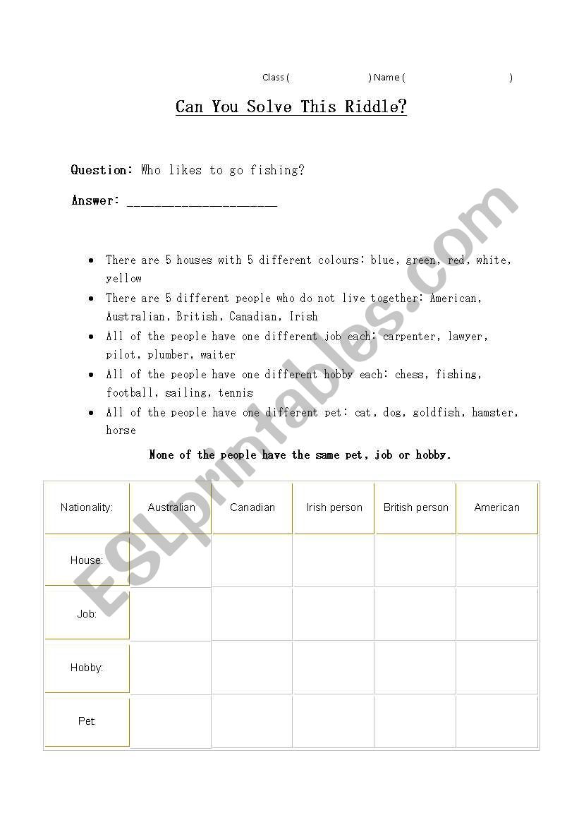 Who likes to go fishing? worksheet