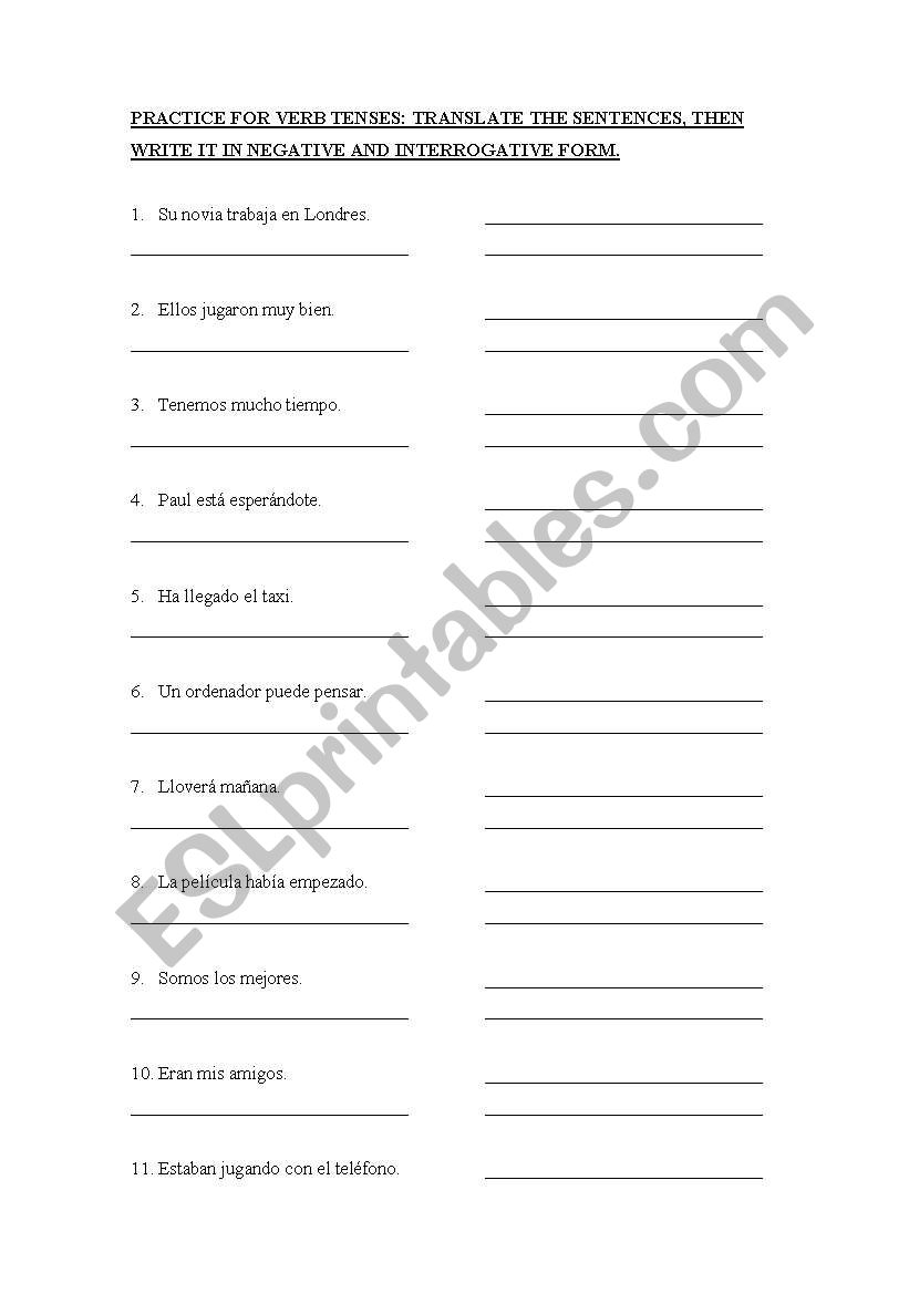 Practice for verb tenses worksheet