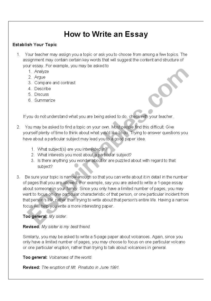 How To Write An Essay ESL Worksheet By Snowshooz