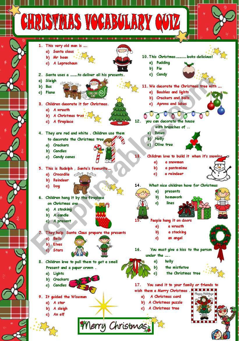 Christmas Vocabulary Quiz Esl Worksheet By Ikebana