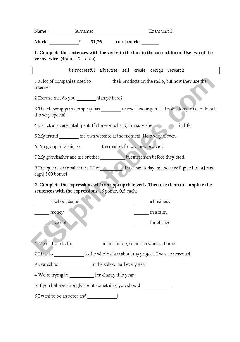 test for 4º ESO - ESL worksheet by tgonlam