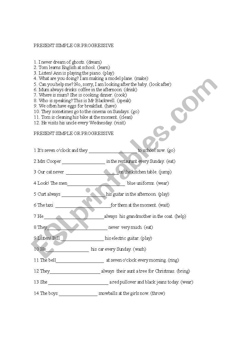 present progressive worksheet