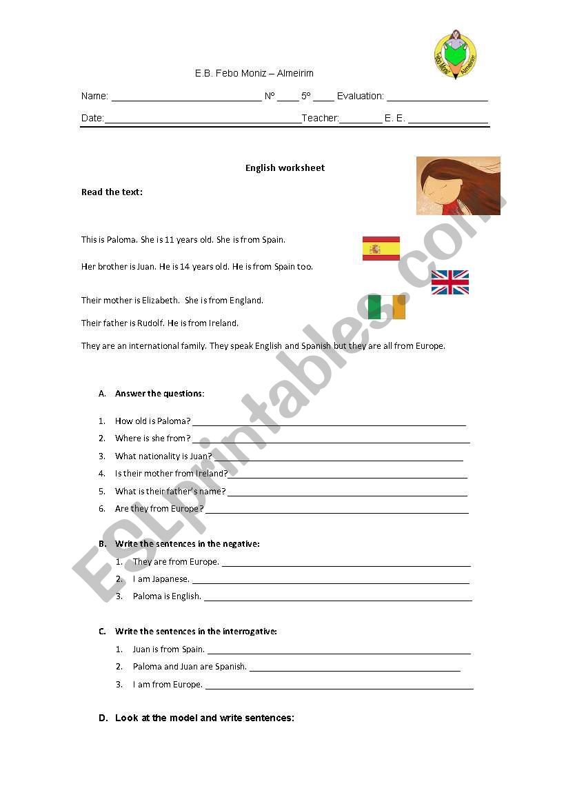 Nationalities Test worksheet