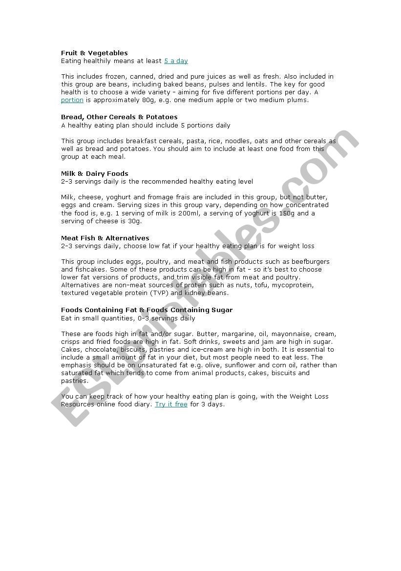 Healthy diet plan worksheet