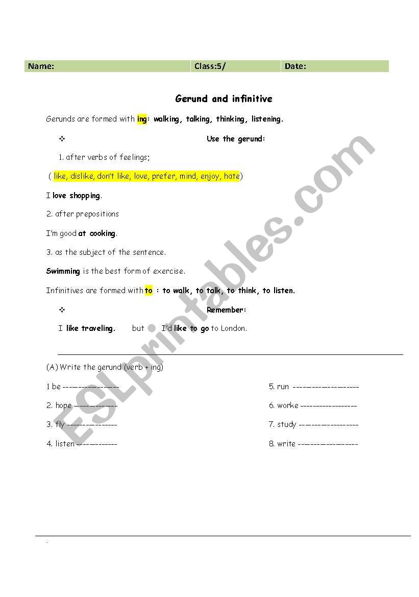 gerund and infinitive worksheet