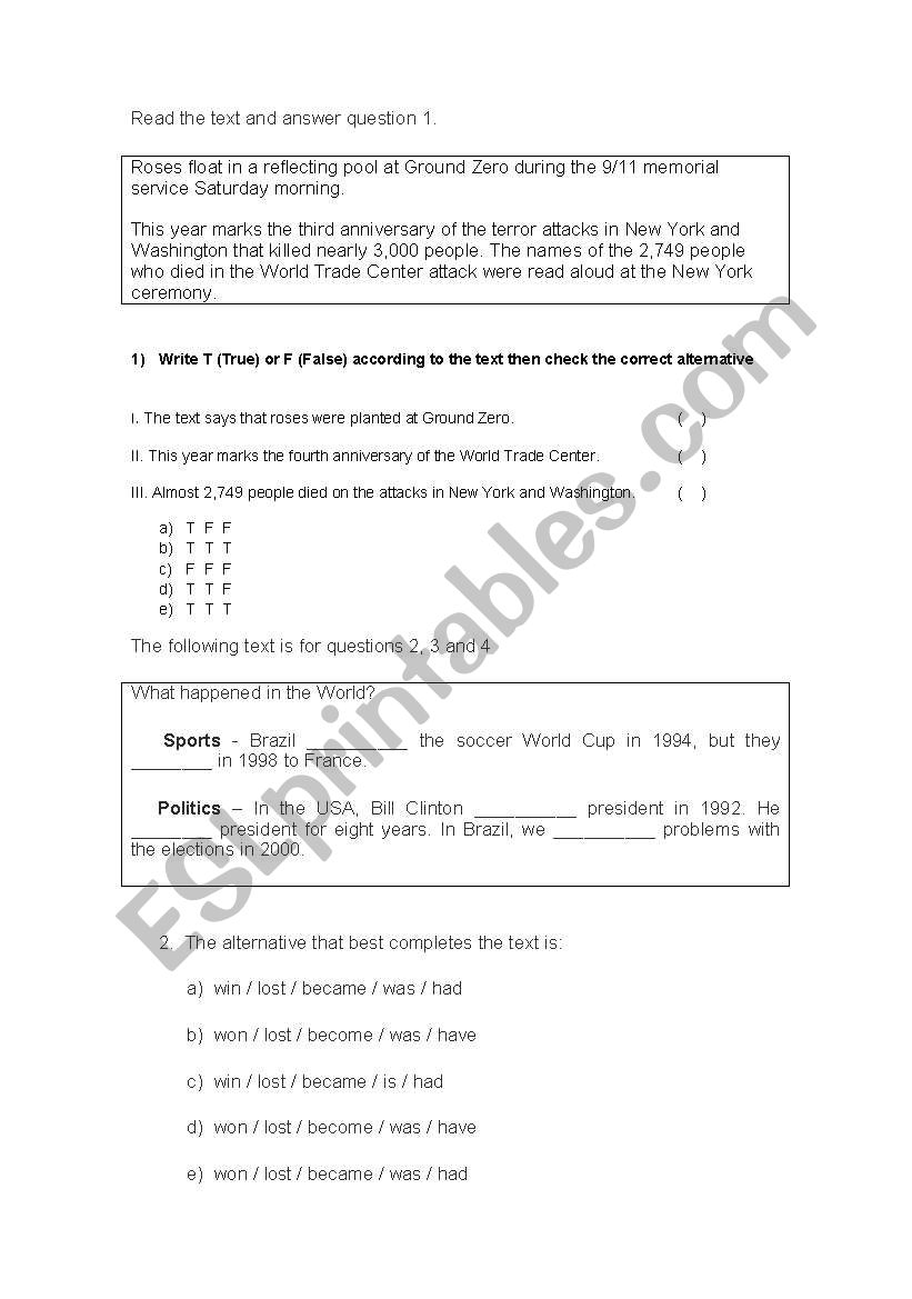 Test - simple past worksheet