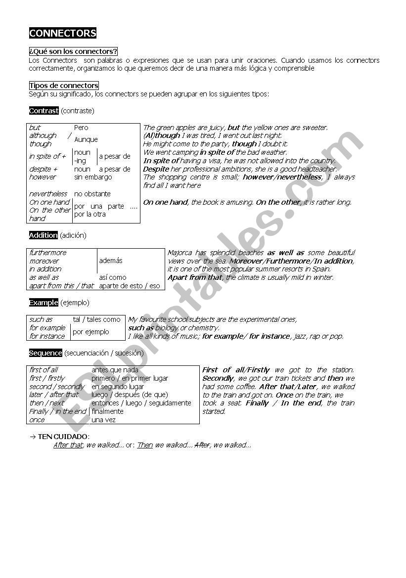 connectors worksheet