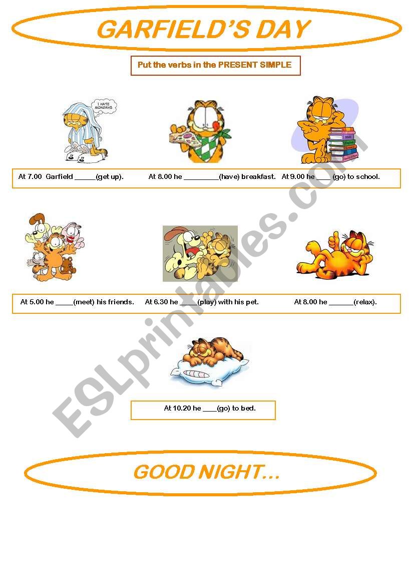 GARFIELD AND HIS DAY worksheet