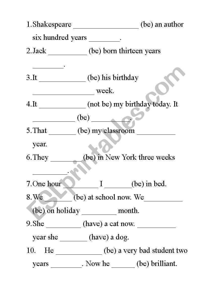 Was or were? worksheet