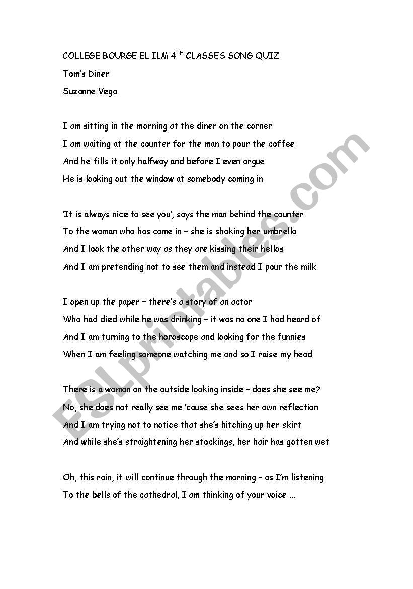 SONG ACTIVITY worksheet