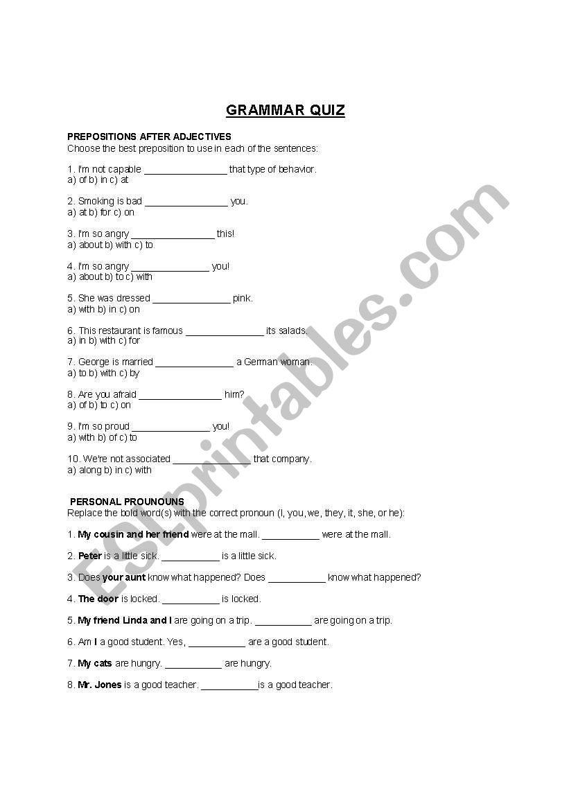 intermediate Grammar Quiz  worksheet
