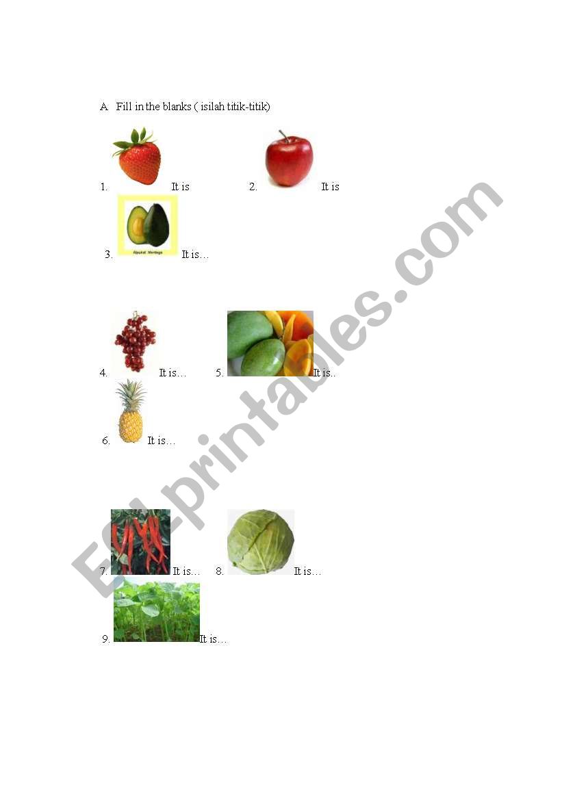 exercises about fruits and vegetables