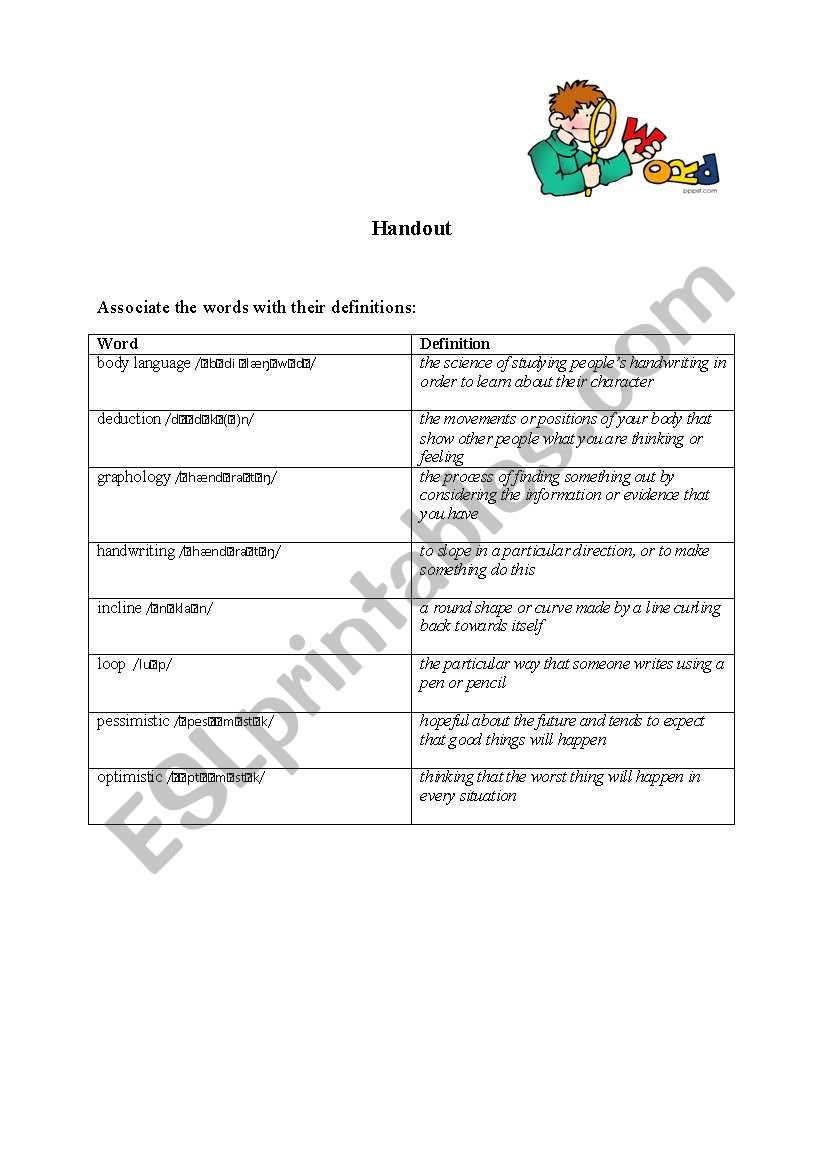 Graphology Handout worksheet