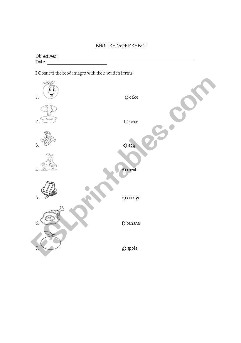 reviewing food worksheet