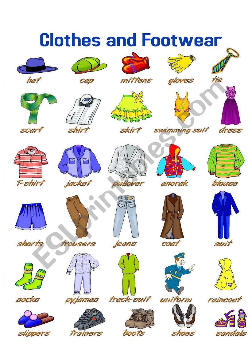 Clothes and Footwear Pictionary - ESL worksheet by Madalina2009