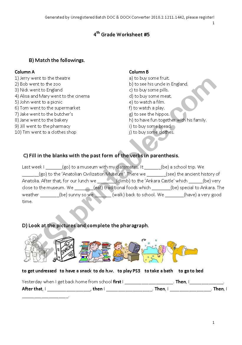 Past Tense Worksheet worksheet